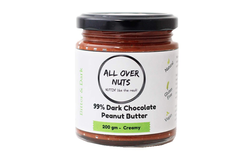 All Over Nuts 99% Dark Chocolate Peanut Butter Creamy  Glass Jar  200 grams